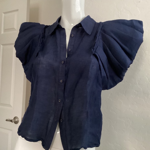Aureta NWOT Stella Shirt, ptp 18, navy blue, button up - Picture 1 of 11